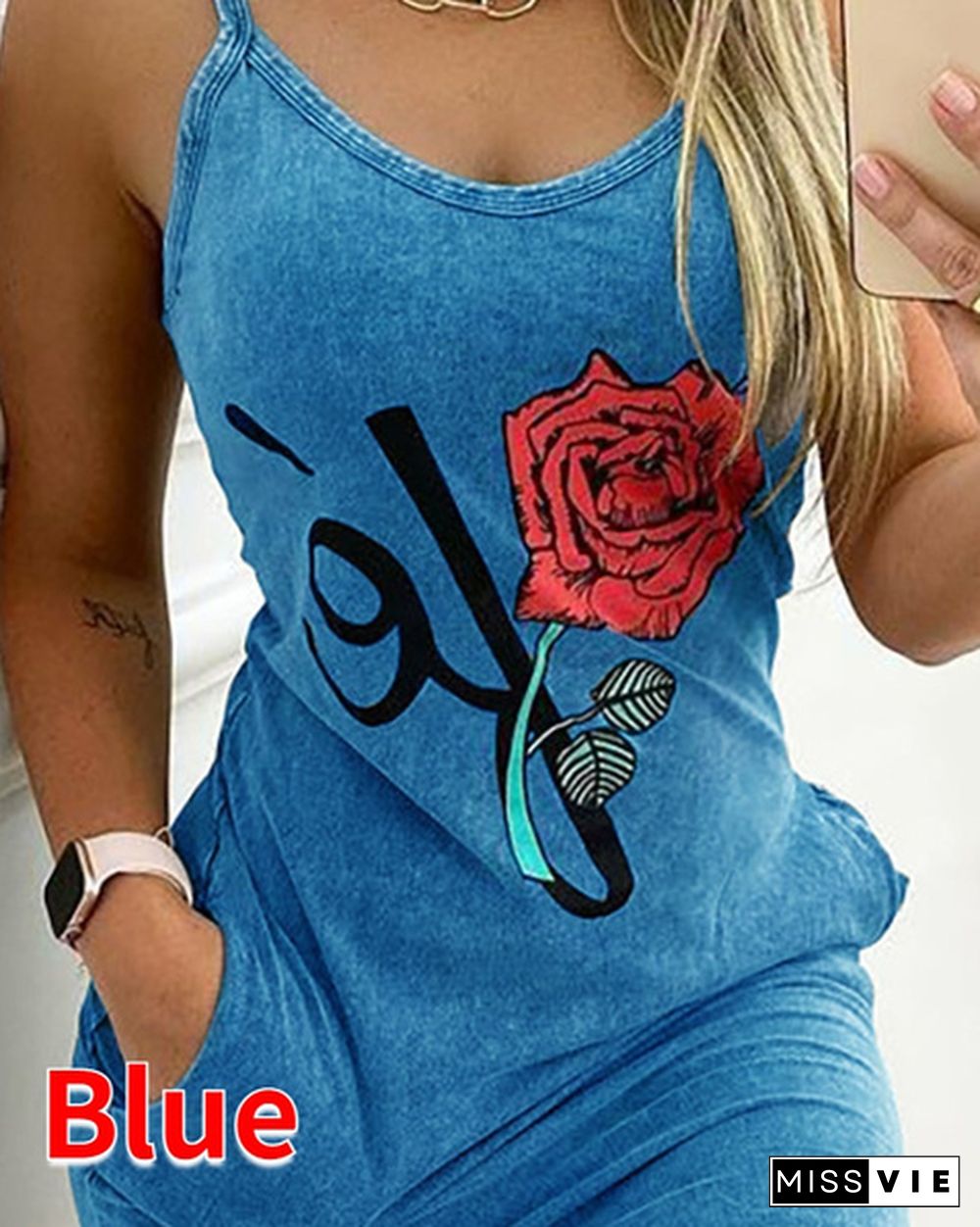 New Summer Women's Fashion Casual Sleeveless Floral Prited Halter Dress With Pockets Sexy V-Neck Party Club Mini Tank Top Dresses Ladies Plus Size Cami Dress