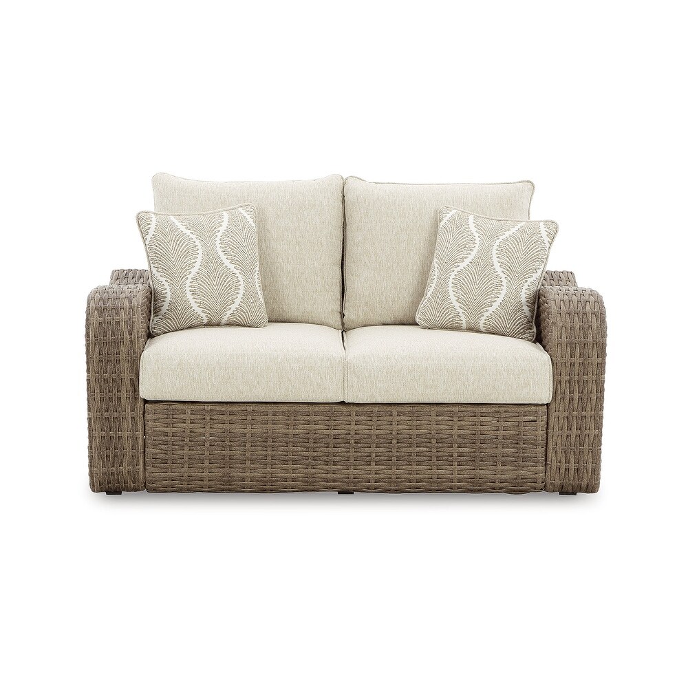 Signature Design by Ashley Sandy Bloom Brown/Beige Outdoor Loveseat with Cushion   62\