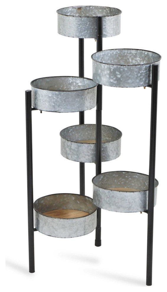 HomeRoots Modern Farmhouse 6 Tier Galvanized Metal Plant Stand   Farmhouse   Plant Stands And Telephone Tables   by VirVentures  Houzz