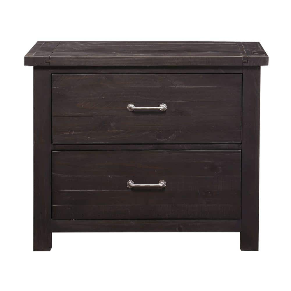 Benjara 2-Drawer Wooden File Cabinet with Metal Handle Pull in Brown Crossed Side Plank BM187809