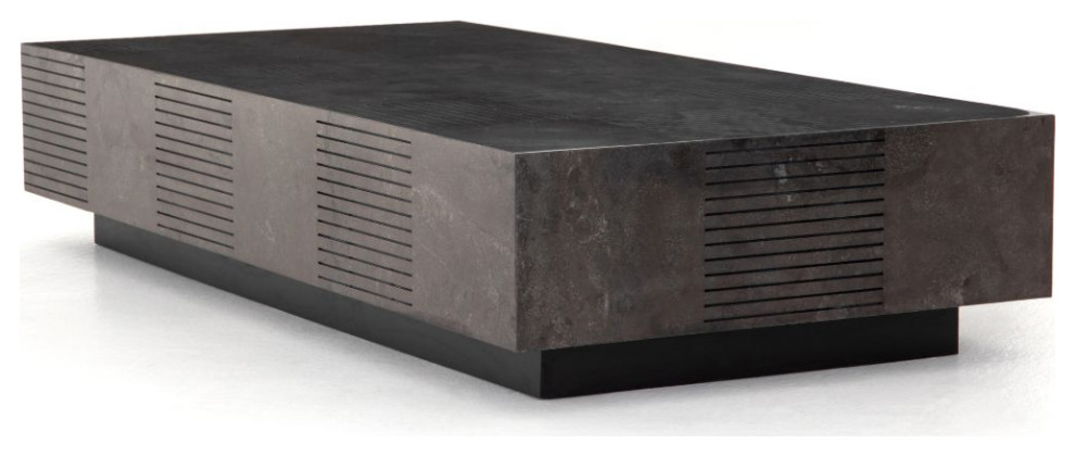 Masera Oak Wood + Bluestone Rectangular Coffee Table 60 quot  Industrial   Coffee Tables   by Zin Home  Houzz