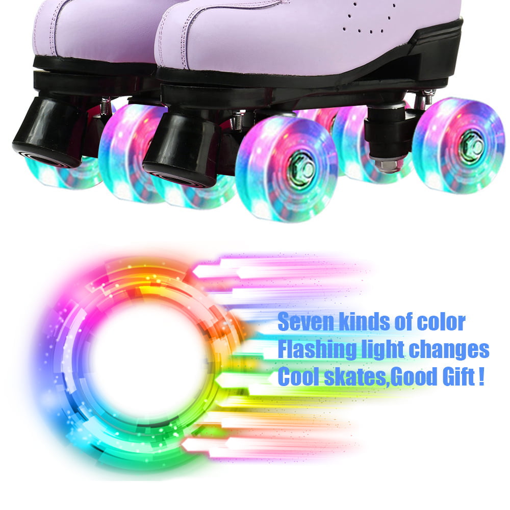 Classic Roller Skates for Adult Cozy Lace-up Quad Skates Retro Double-Row Four Wheels Skates Indoor Outdoor Shiny Roller Skates for Beginner Youth， Purple， 6.5