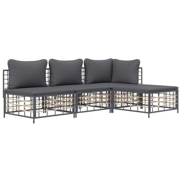 4 Piece Patio Lounge Set with Cushions Anthracite Poly Rattan - Overstock - 37845186