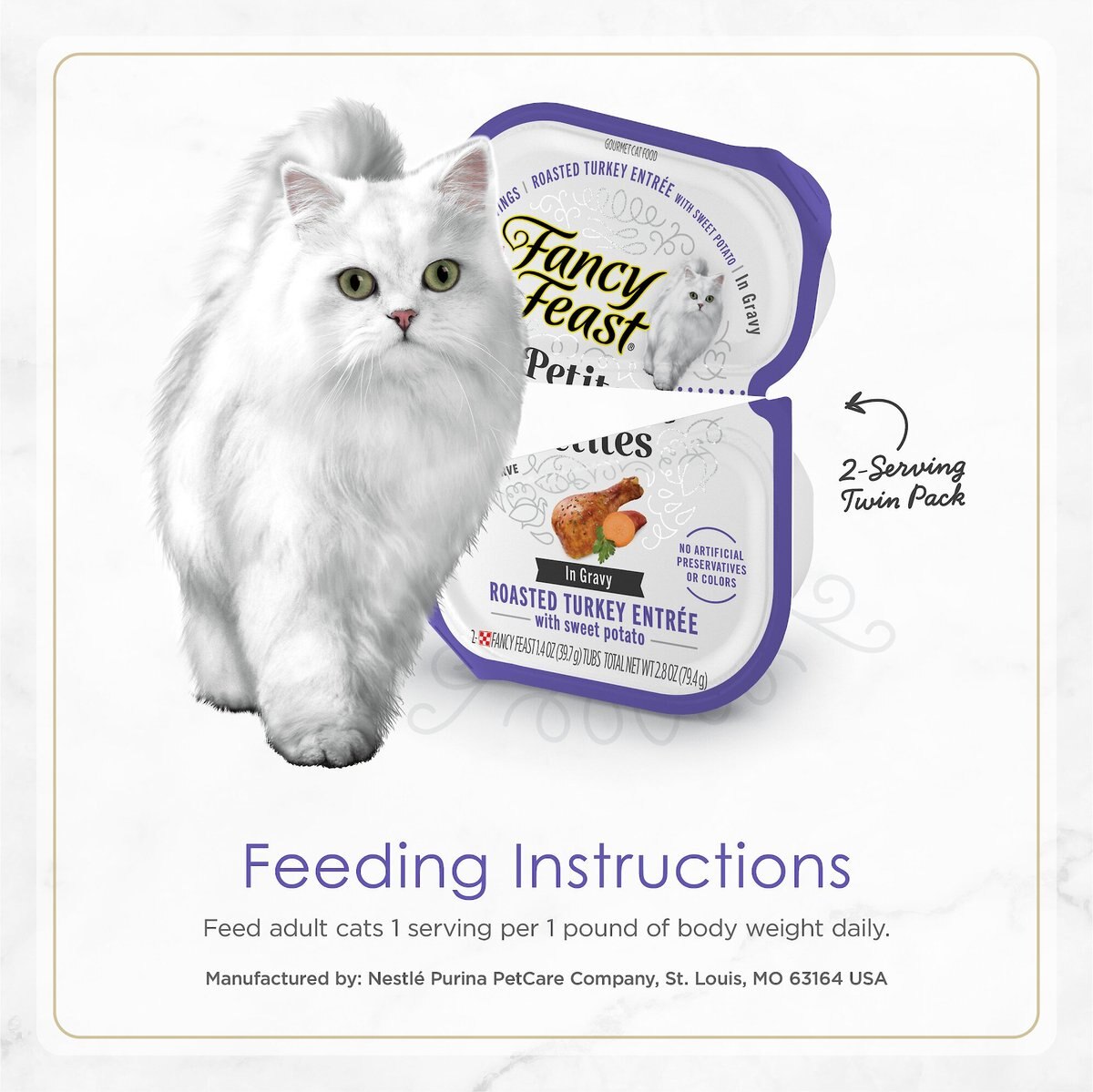 Purina Fancy Feast Gourmet Gravy Wet Cat Food， Petites Turkey and Sweet Potato Entree， 2.8-oz tub， case of 12， 12 count