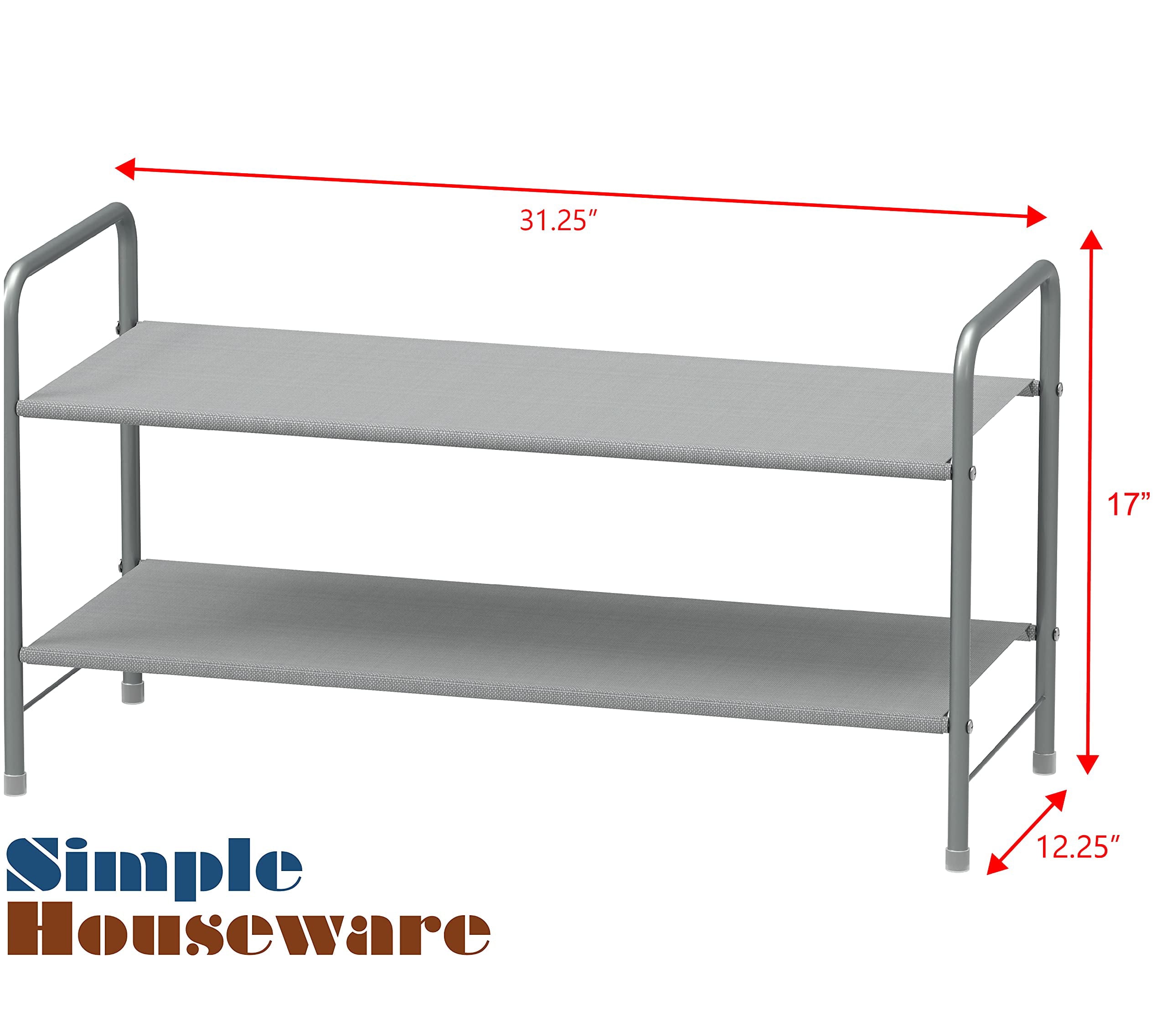 SimpleHouseware 2-Tier Shoe Rack Storage Organizer， Grey