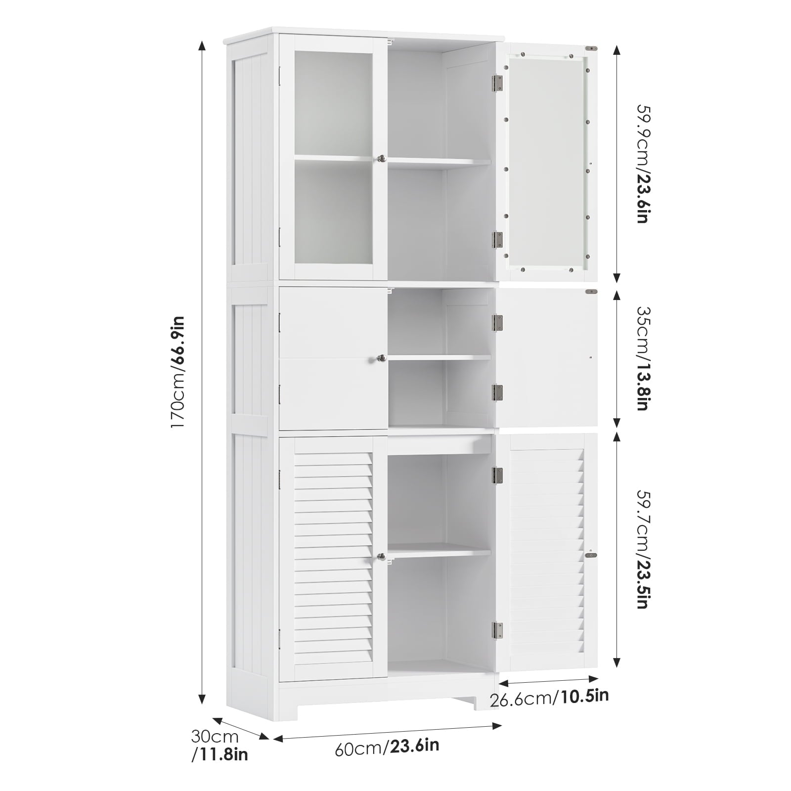 Homfa 6 Doors Linen Storage Cabinet, Wood Tall Cabinet Cupboard for Bathroom, White