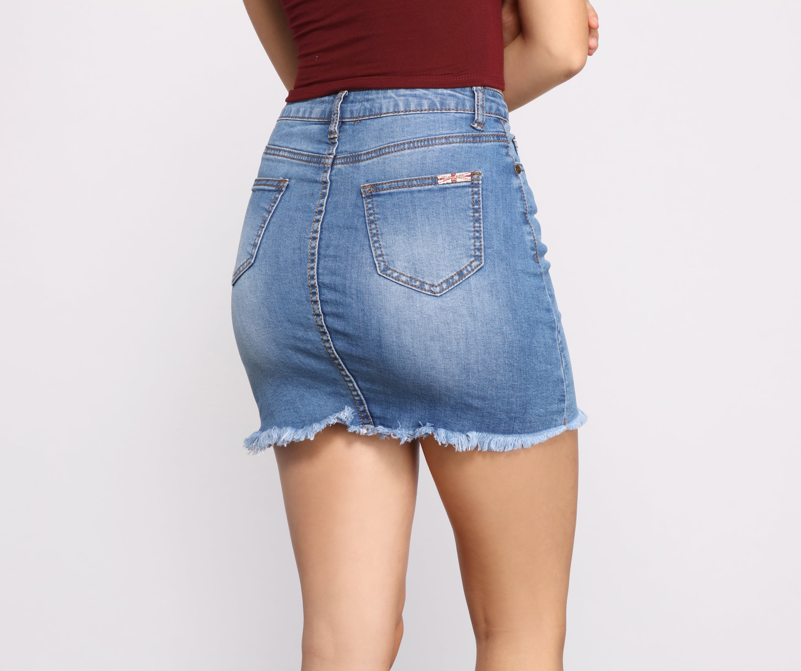 Frayed Hem Denim Mini Skirt