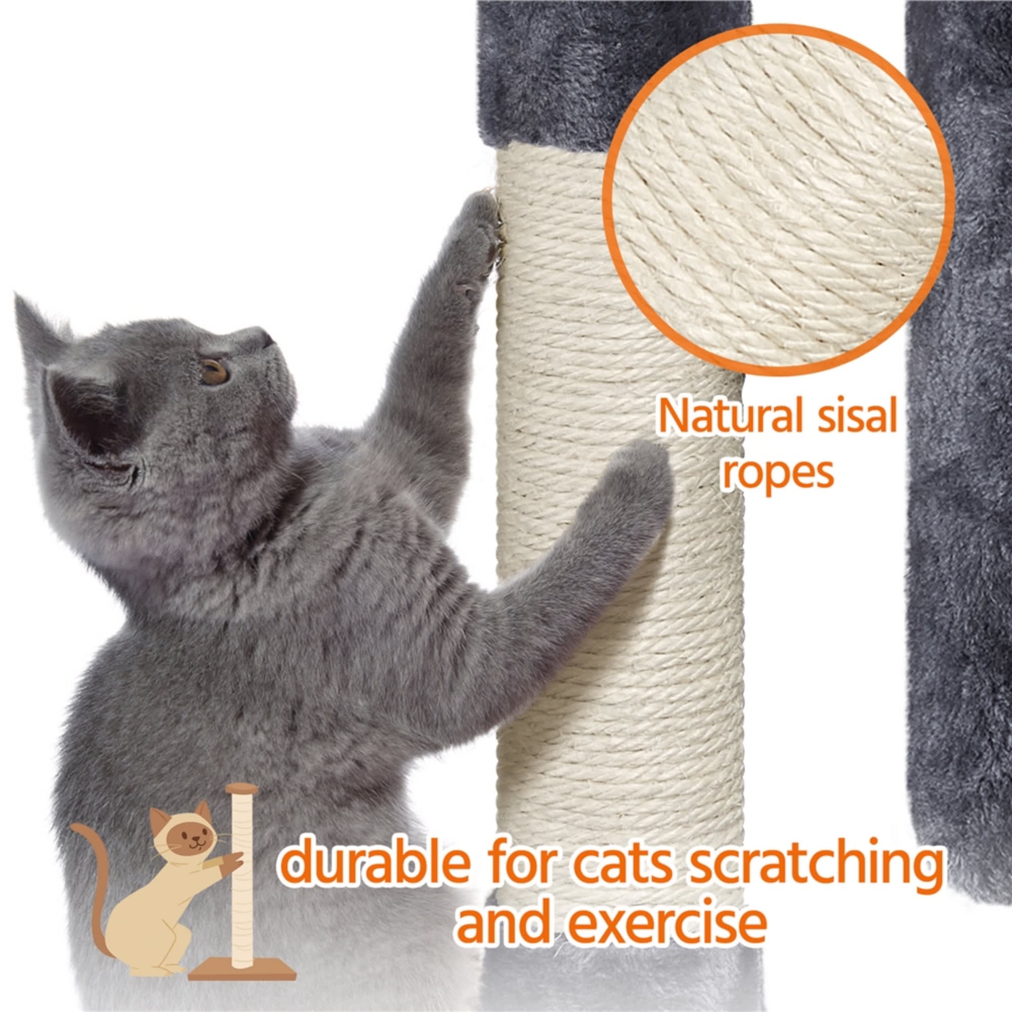 Topeakmart Dark Gray Plush Cat Tree with Two Condos， 33.5