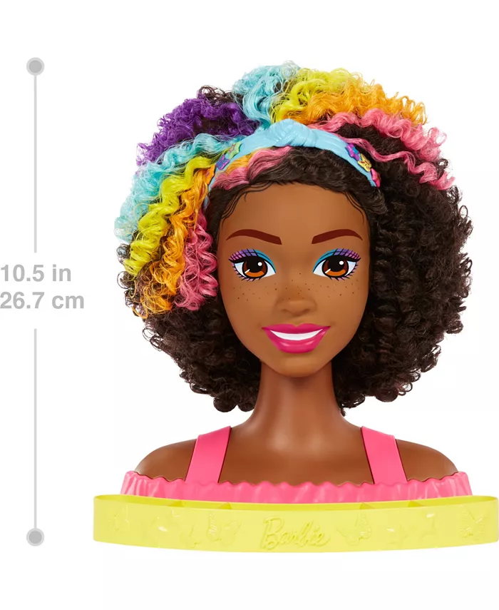 Barbie Deluxe Styling Head  Barbie Totally Hair  Curly Brown Rainbow Hair