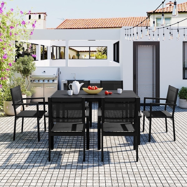 7Piece Outdoor Rectangular Dining Set Table and Chair Set，Steel