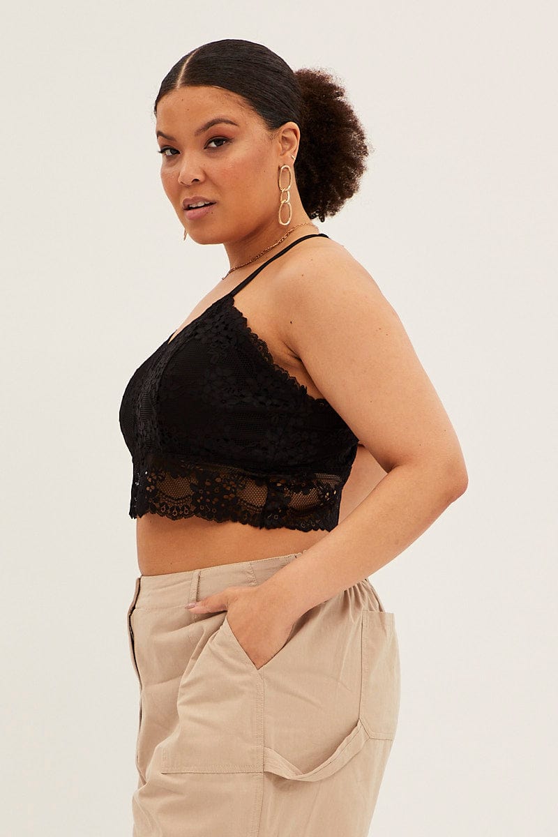 Black Bralette Top Shoestring Strap Lace