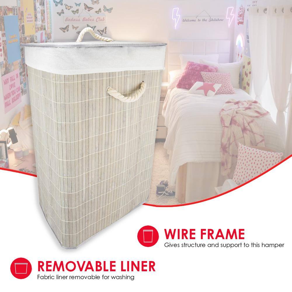 Home Basics Rectangular Grey Bamboo Laundry Hamper BH45164