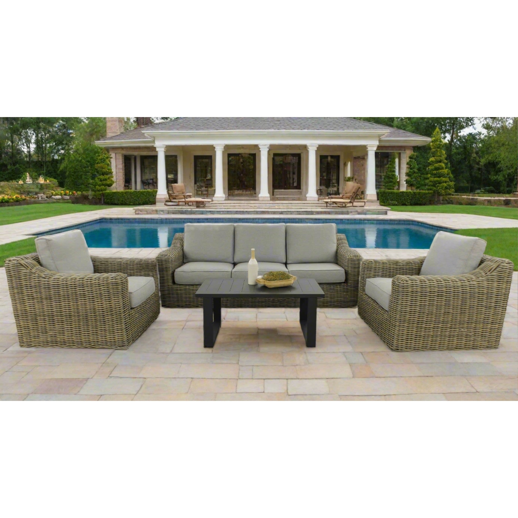 Carmel Natural 3pc Outdoor Seating Set LUX Heavy Weave