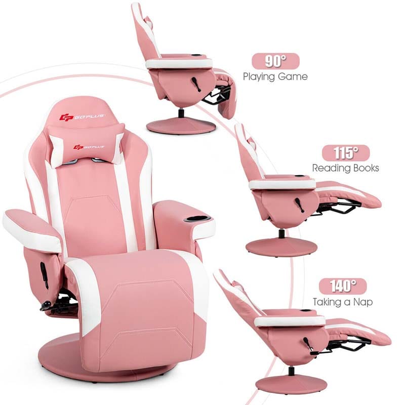 PU Leather Massage Gaming Chair, Ergonomic High Back Racing Style Gaming Recliner with Adjustable Backrest & Footrest, Cup Holder, Side Pouch