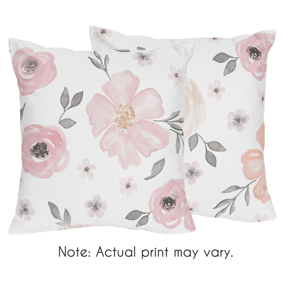 Sweet Jojo Designs Blush Pink  Grey and White Watercolor Floral Collection 18 inch Decorative Throw Pillows (Set of 2)