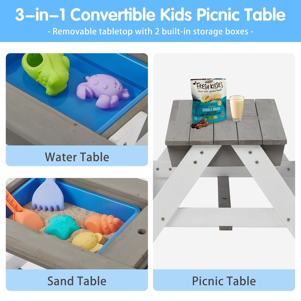 3 in 1 Kids Outdoor Picnic Table With Umbrella