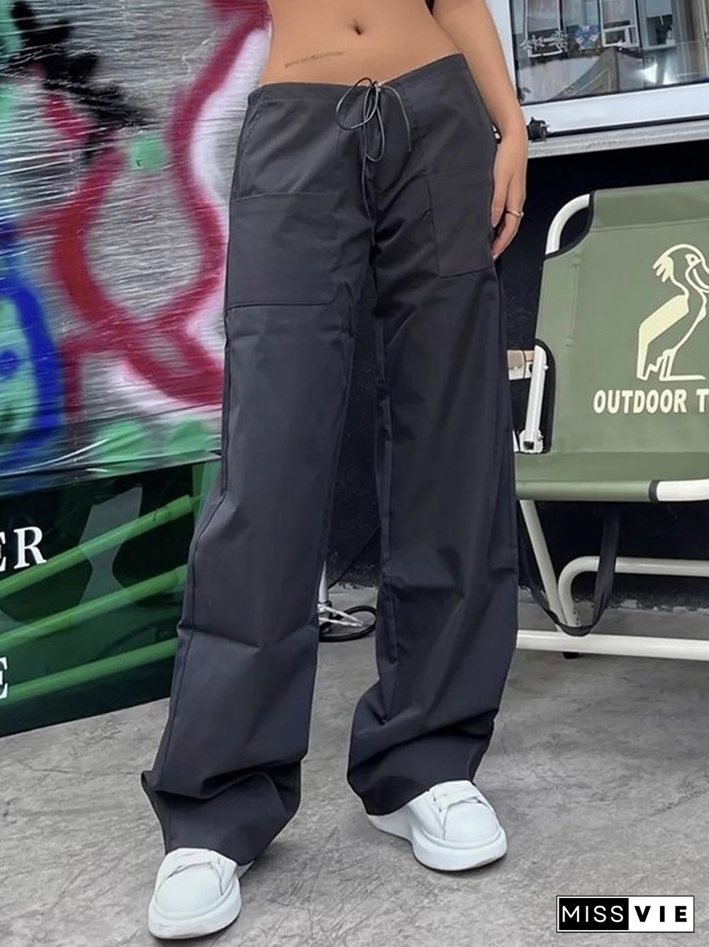 Black Baggy Parachute Cargo Pants