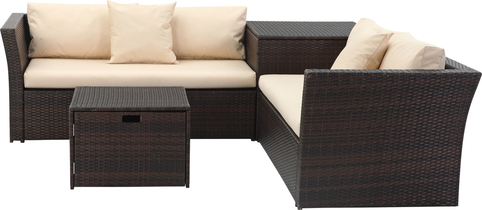 Safavieh Welch Outdoor Living Set With Storage   Tropical   Outdoor Lounge Sets   by HedgeApple  Houzz