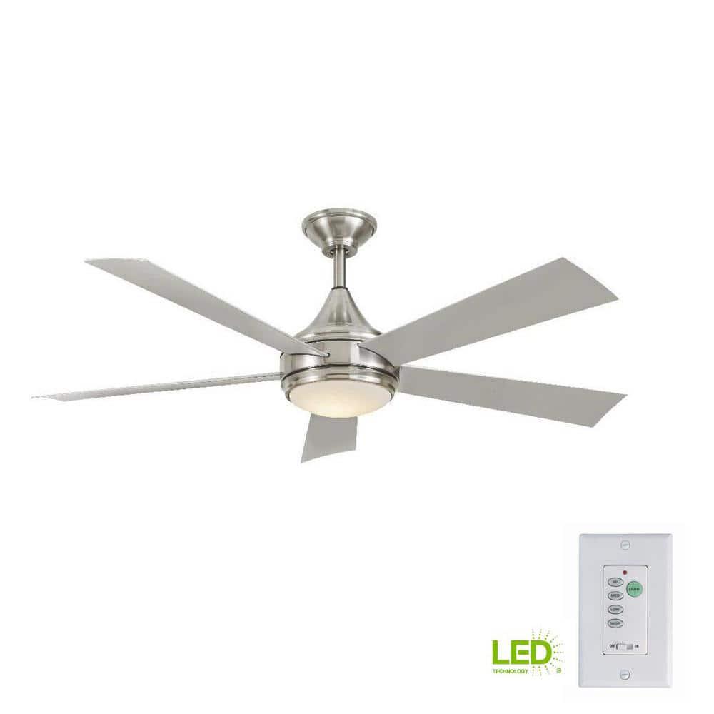 Home Decorators Collection Hanlon 52 in Integrated LED IndoorOutdoor Stainless Steel Ceiling Fan with Light Kit and Wall Control