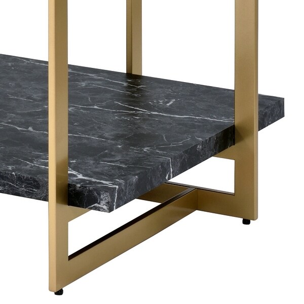 Furniture of America Lovell Gold and Black Faux Marble Side Table