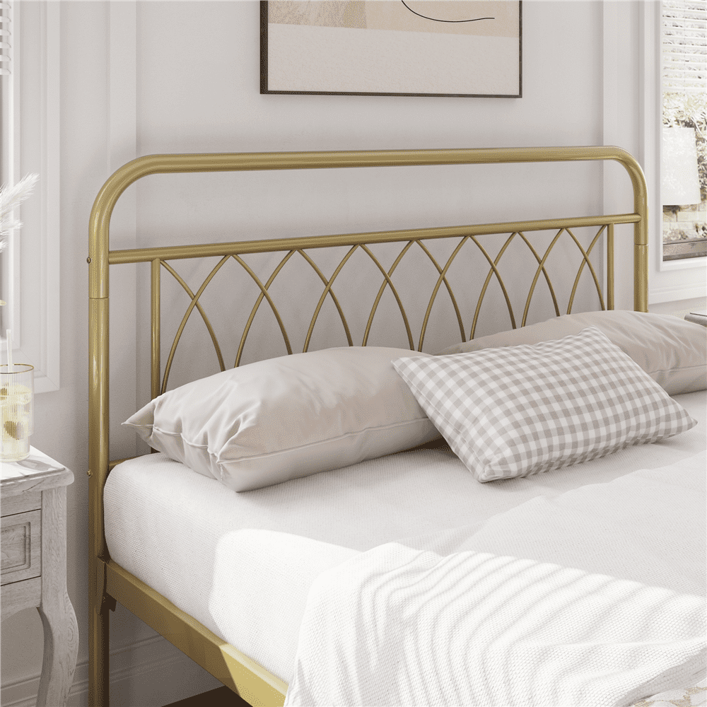 Easyfashion Metal Platform Bed Frame Antique Gold, Queen