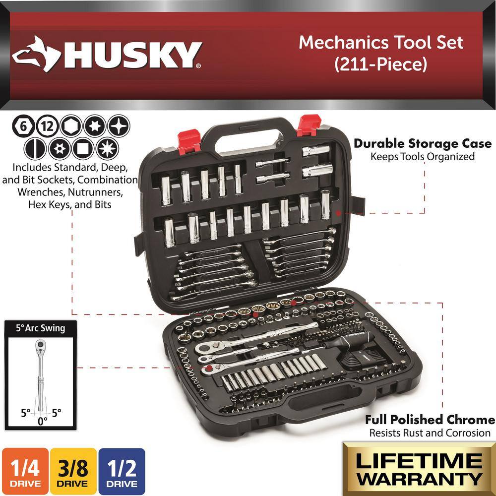 Husky Mechanics Tool Set (211-Piece) H211MTSO