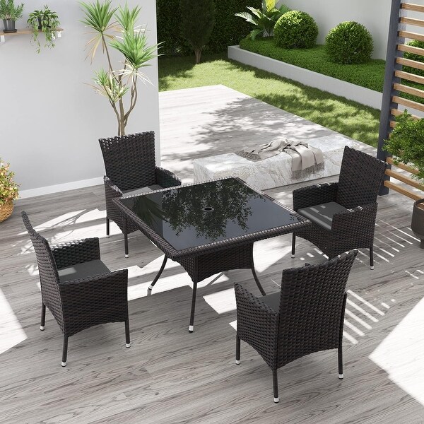 Kullavik Outdoor Dining Set，Rattan Patio Furniture Dining Table and Chairs