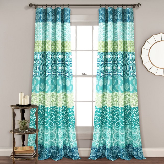 Home Boutique Bohemian Stripe Window Curtain Panels Blue green 52x84 Set