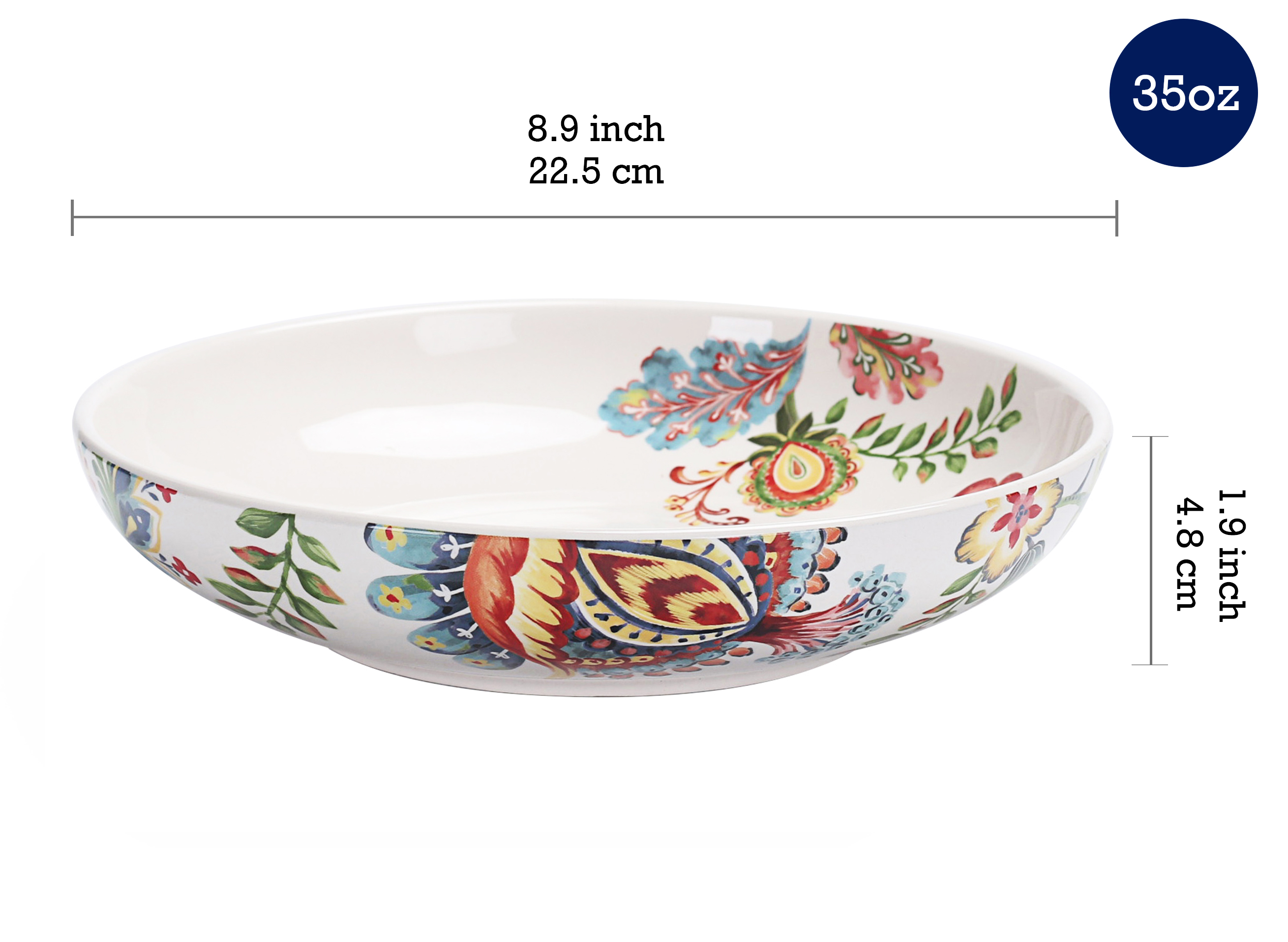 Bico Protea Cynaroides Ceramic Pasta Bowl， Set of 5(1 unit 214oz， 4 units 35oz)， for Pasta， Salad， Microwave and Dishwasher Safe