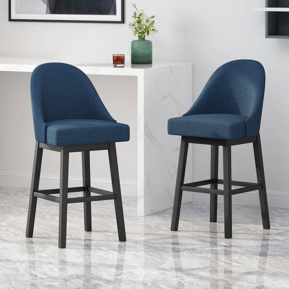 Noble House Boyd 42.25 in. Navy Blue Swivel Bar Stool (Set of 2) 70337