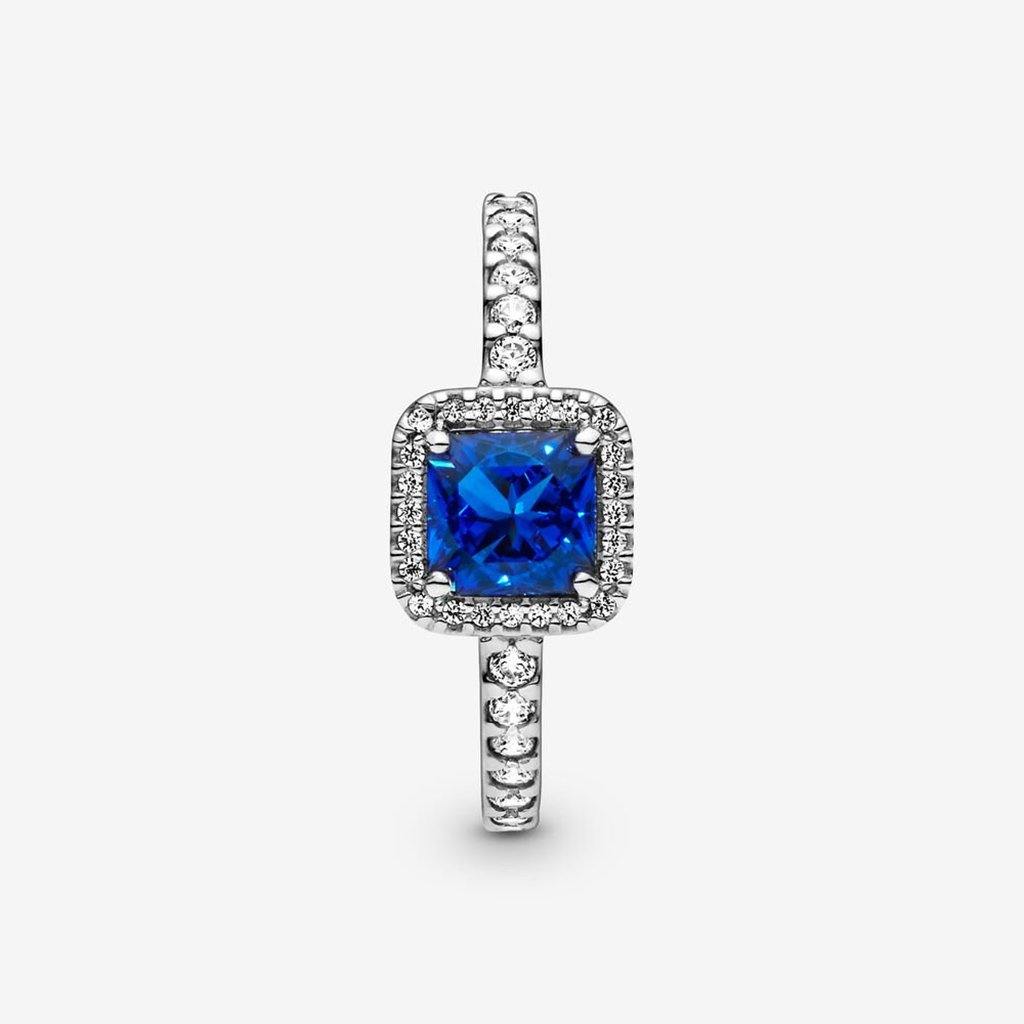 PANDORA  Blue Square Sparkle Halo Ring