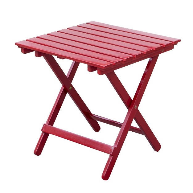 Merry Products Authentic Acacia Hardwood Compact Flat Folding Adirondack Slatted Side Table Outdoor Patio Furniture Red