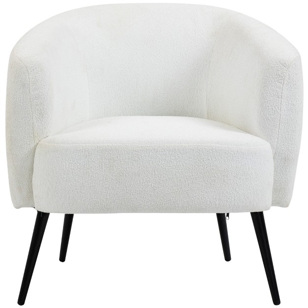 Homcom Teddy Fleece Fabric Accent Chair Mid Century Modern Barrel Armchair With Metal Legs And Soft Padding For Living Room Cream