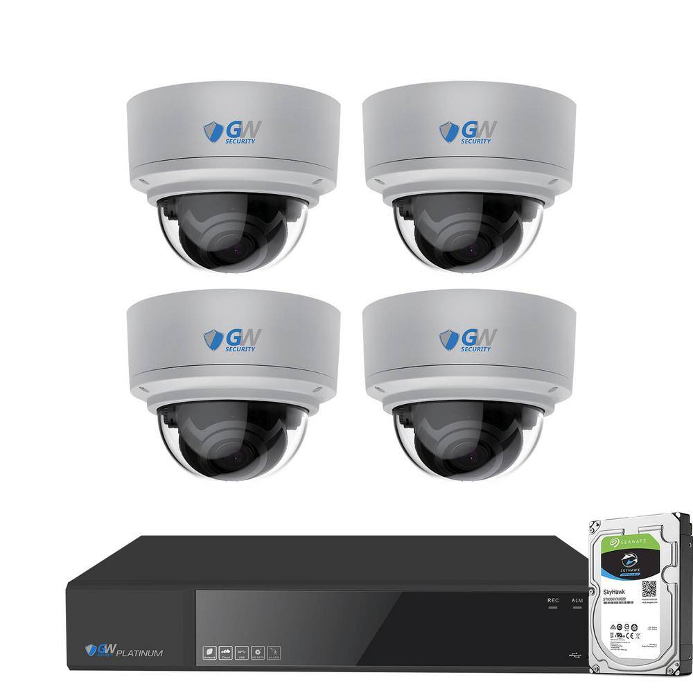 GW Security 8-Channel 8MP 1TB NVR Security Camera System with 4 Wired Dome Motorized Zoom Camera Color Night Vision Microphone GW8171MMIC4-1T