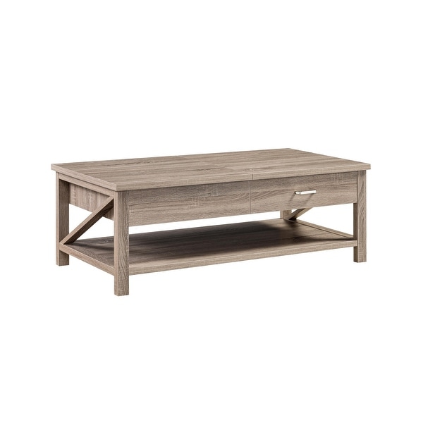 47 Inch Modern Coffee Table， Half Lift Top， Hidden Storage， Taupe Finish