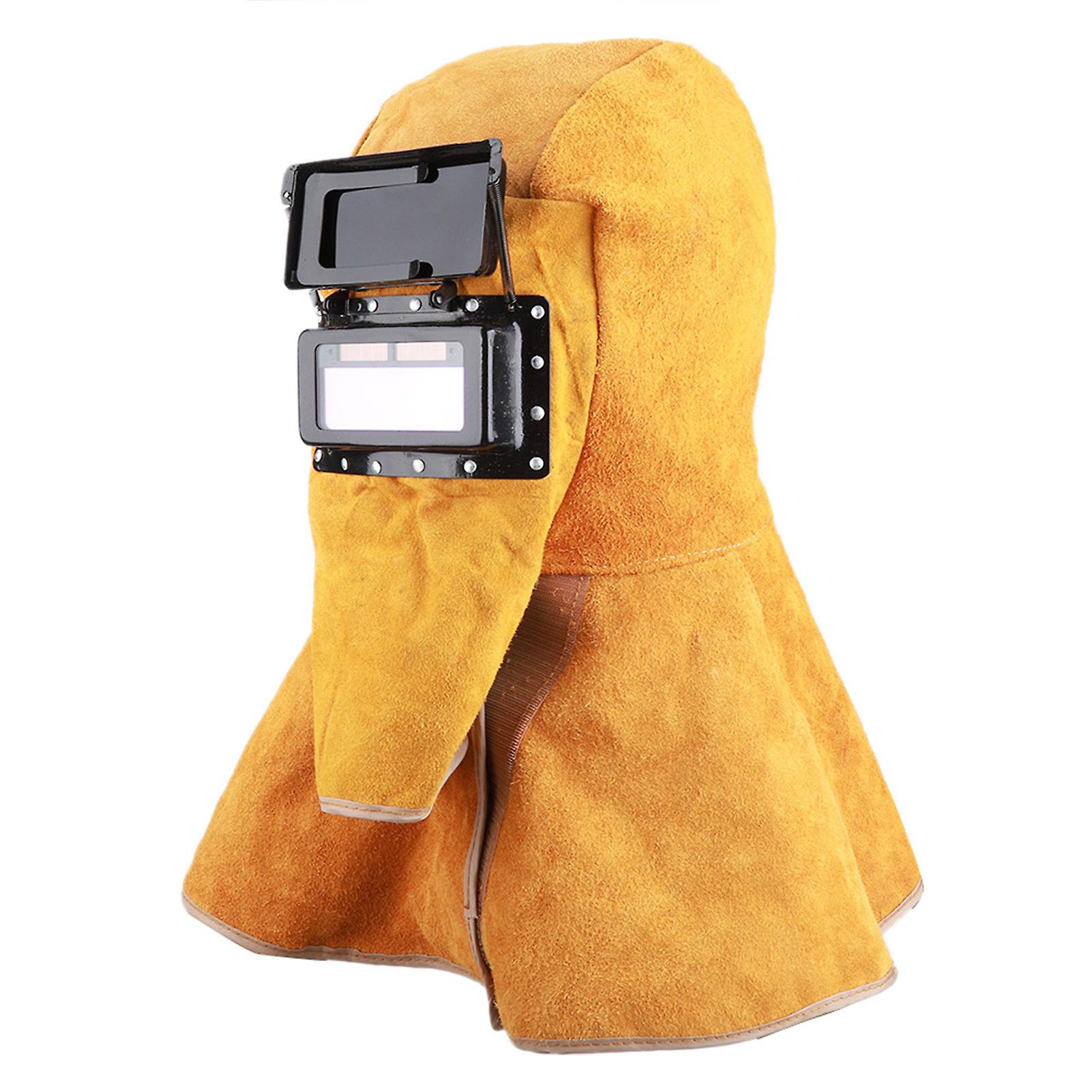 Cowhide Welding Helmet Shawl Solar Auto Darkening Anti Spatter Heat Insulation Face Neck Protective Guard