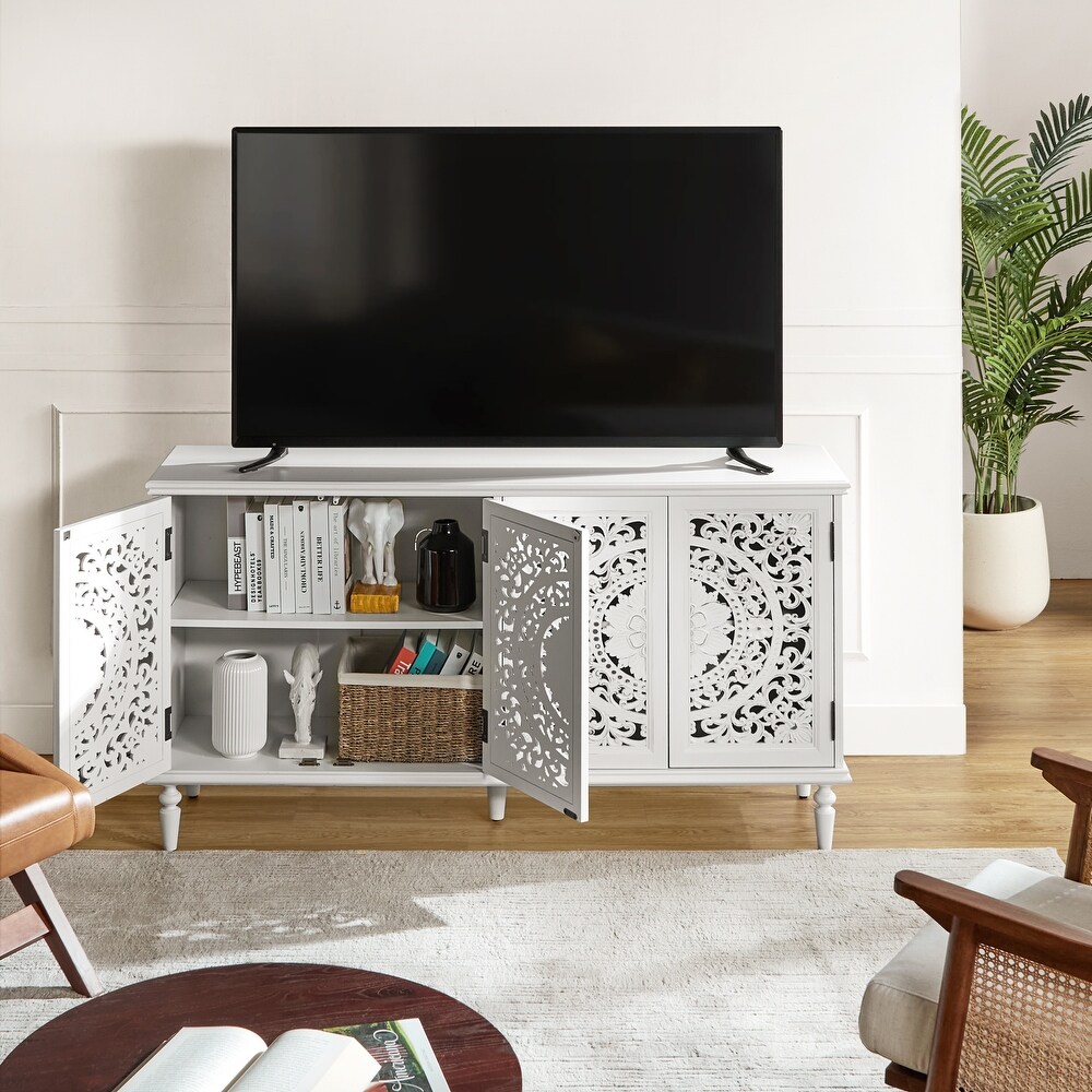 Ismenides Traditional Floral carved Built in Lighting Storage Sideboard With Adjustable shelves By HULALA HOME