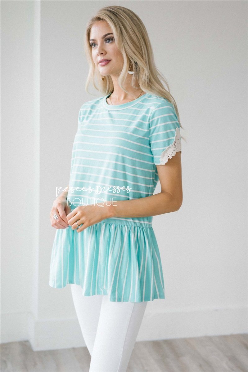 Striped Lace Trim Peplum Top