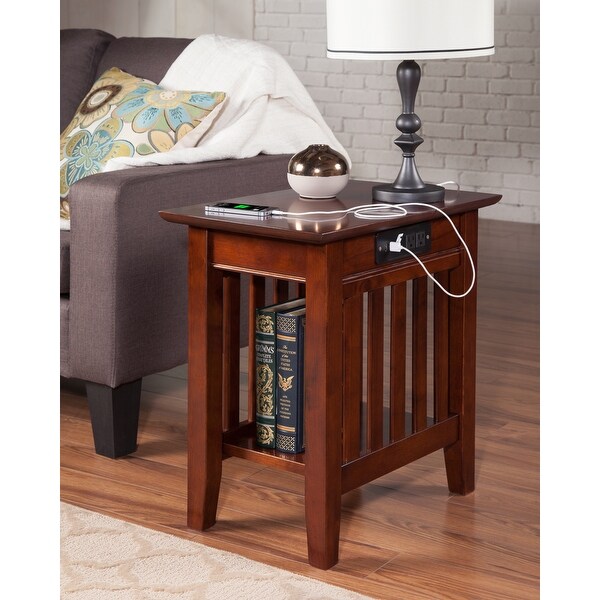 Mission Solid Wood Side Table with USB Charger Set of 2