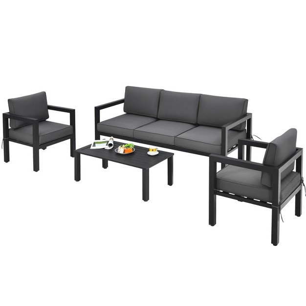 Tangkula 4 Pieces Patio Seating Set Outdoor Sectional Sofa Set W coffee Table amp Cushions Gray