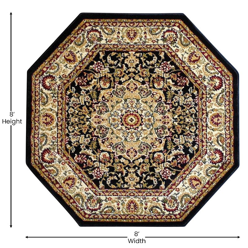 Masada Rugs Masada Rugs Bellagio Collection 7'x7' Traditional Octagon Area Rug in Black - Design B401