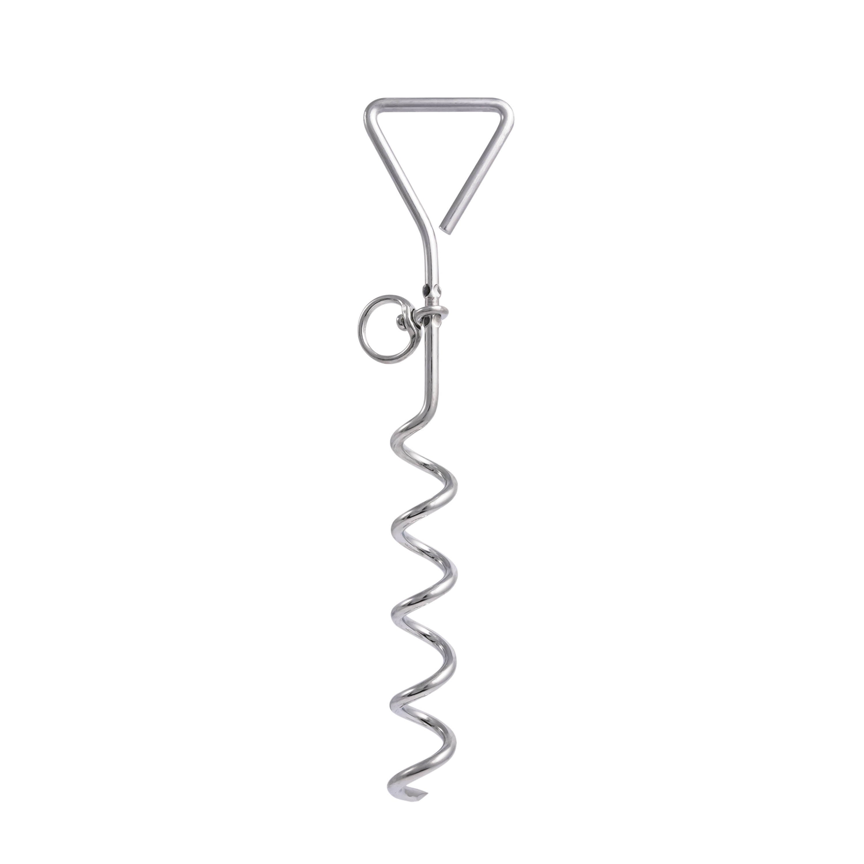 Secureline Item# 7517W, Spiral Tie Out Stake, Zinc Plated, 16", 1 Each, Hardware.  Tie out pets.  Easy to use just twist into the ground.  Swivel ring to secure pet lead.