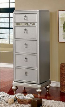 Furniture of America Avior 5 Drawer Swivel Chest in Silver