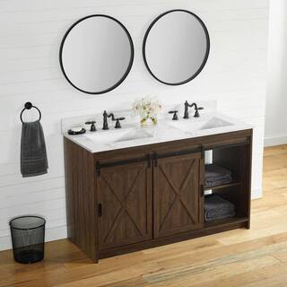 SUDIO Rafter 54 in. W x 22 in. D x 33.86 H Bath Vanity in Rustic Brown with Carrara White Engineered Stone Vanity Top Rafter-54RB-D