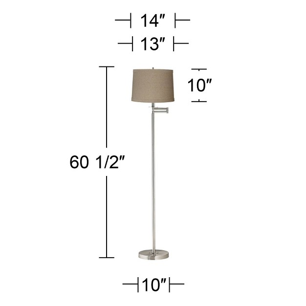 Tall Brushed Nickel Natural Linen Drum Shade For Living Room Reading Bedroom Office