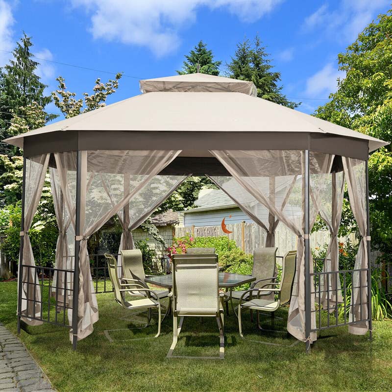 10 x 12 FT Heavy-Duty Octagonal Gazebo with Netting, Outdoor Patio Canopy Gazebo Tent for Event Party BBQ