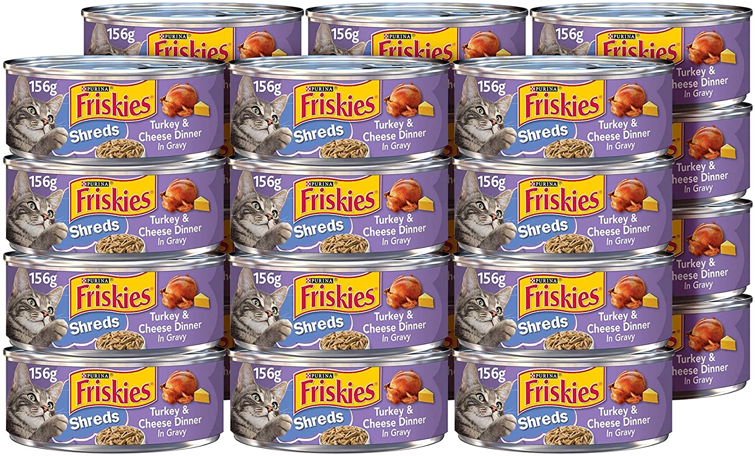 Purina Friskies Gravy Wet Cat Food， Shreds Turkey and Cheese Dinner - (24) 5.5 oz. Cans