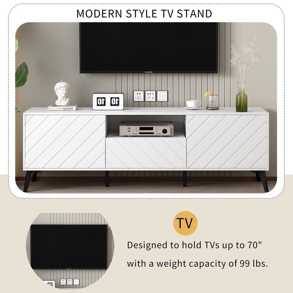 White Modern TV Stand Living Room Media Cabinets for TV Up to 70\