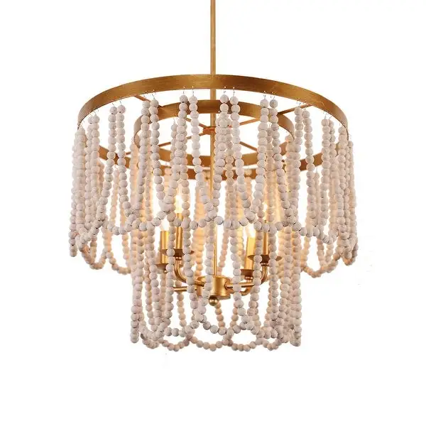 CurveCurio Bohemia 4-Light Wood Beaded Chandelier Rustic Pendant lighting for Living Room， Dining Room Shopping - The Best Deals on Chandeliers