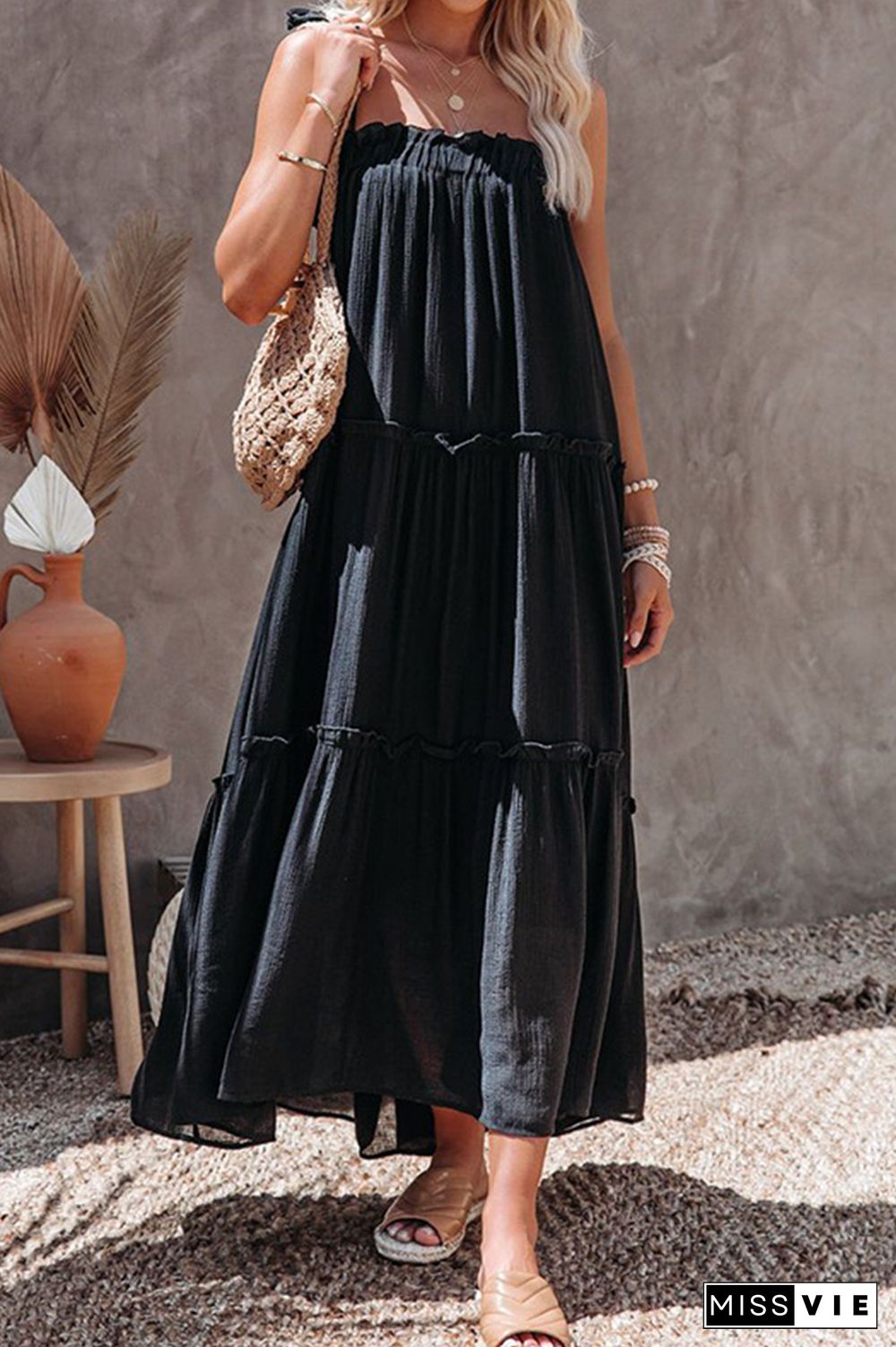 Casual Solid Split Joint Spaghetti Strap Cake Skirt Dresses(3 colors)